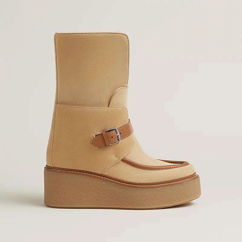 Giày Hermes Hemisphere Ankle Boot Nữ Be